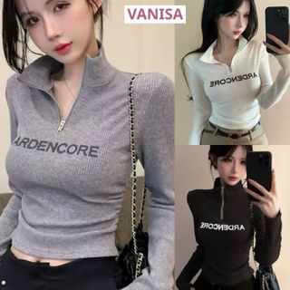 Áo dài tay cổ lọ dáng croptop nữ xinh ôm dáng chất thun gân đen trắng xám VANISA CT351