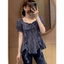 Áo kiểu nữ caro tay phồng thắt nơ eo peplum tôn dáng phong cách Hàn Quốc