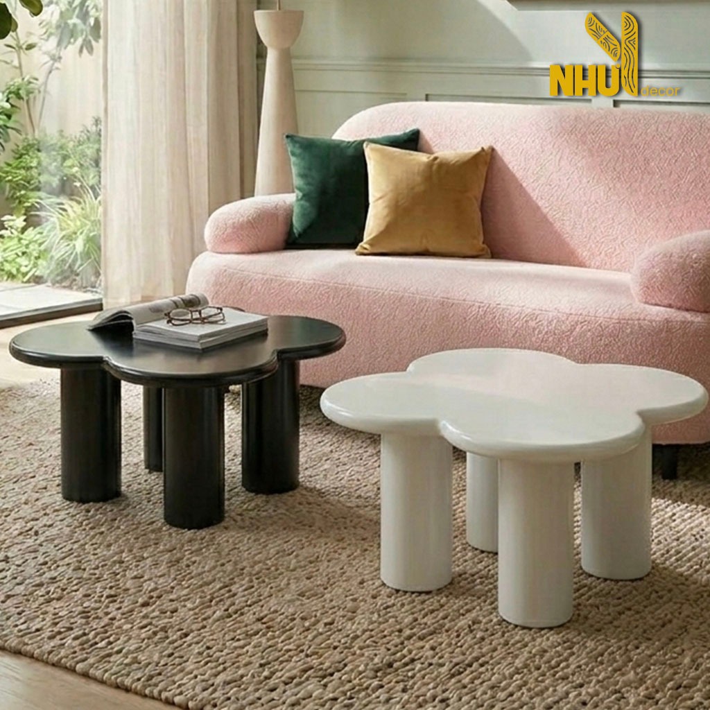 Bàn trà sofa hình dáng cỏ 4 lá may mắn , bàn gỗ decor phòng khách dày dặn sơn 2k chống thấm cao cấp