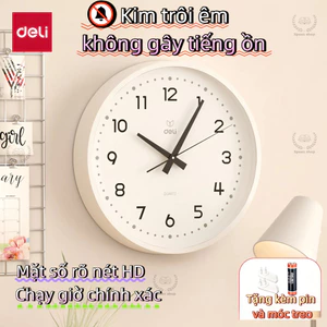 Đồng Hồ Treo Tường Không Ồn Deli Kim Trôi Mặt Số Tối Giản Màu Trắng Đen Vàng Trang Trí Phòng Khách Phòng Ngủ Văn Phòng