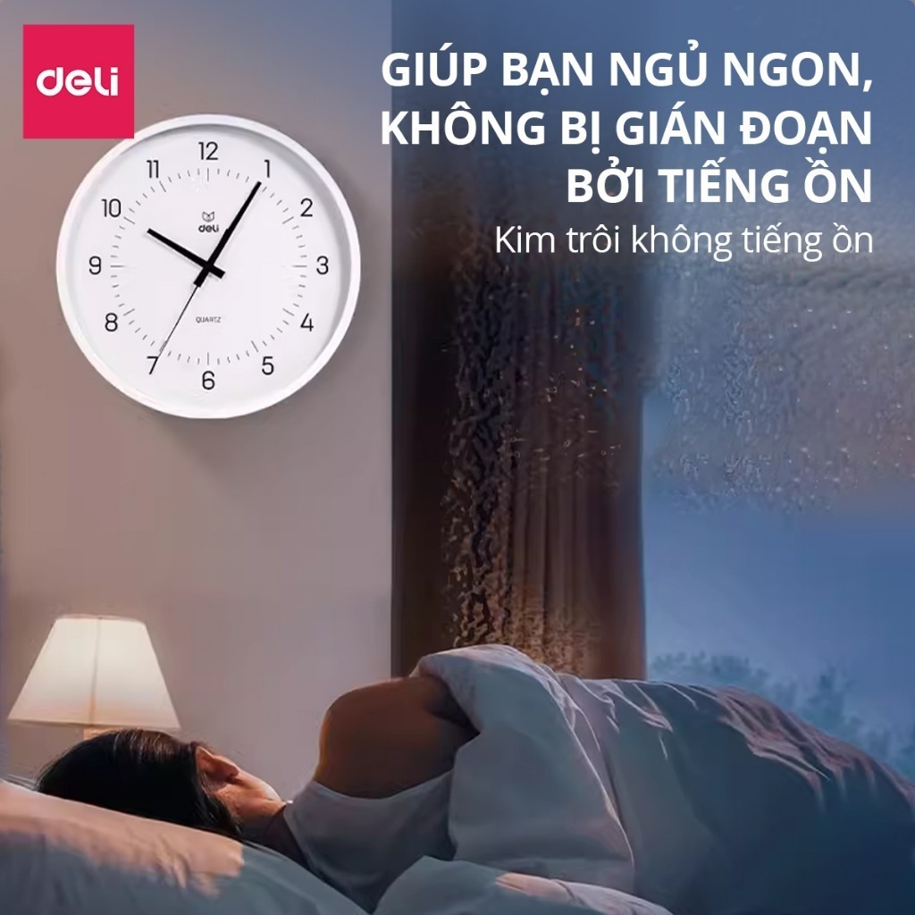 Đồng Hồ Treo Tường Không Ồn Deli Kim Trôi Mặt Số Tối Giản Màu Trắng Đen Vàng Trang Trí Phòng Khách Phòng Ngủ Văn Phòng
