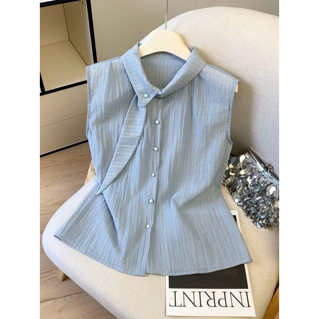 Áo Cổ Vest Élan Sweet - Áo Kiểu Tay Ngắn Xếp Ly Cao Cấp, Thời Trang Công Sở Thiết Kế Mới 2026