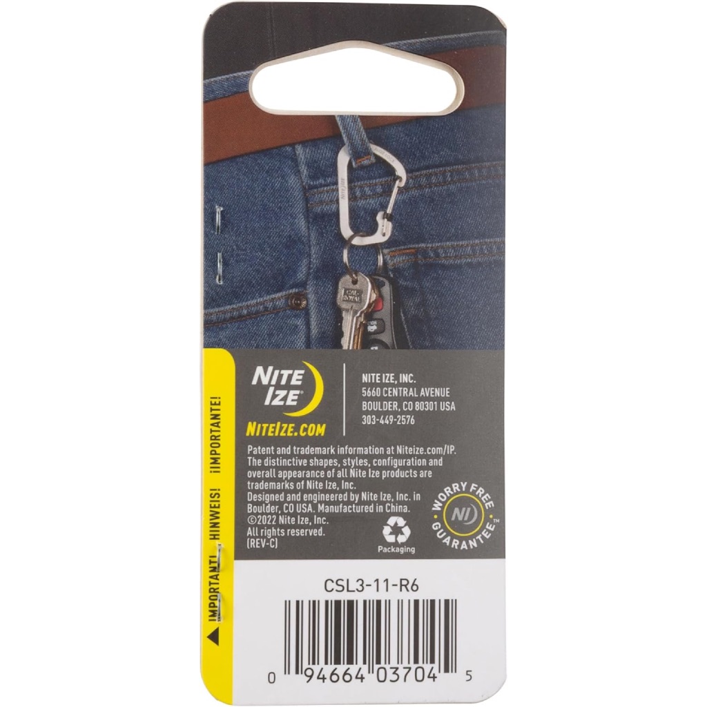 Nite Ize - Móc khóa CSL3-11-R6 - Slidelock Size #3 Carabiner (Thép không gỉ)
