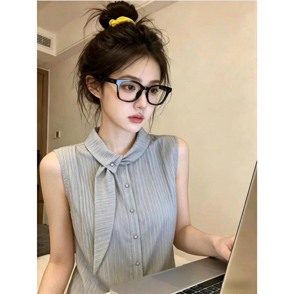 Áo Cổ Vest Élan Sweet - Áo Kiểu Tay Ngắn Xếp Ly Cao Cấp, Thời Trang Công Sở Thiết Kế Mới 2026