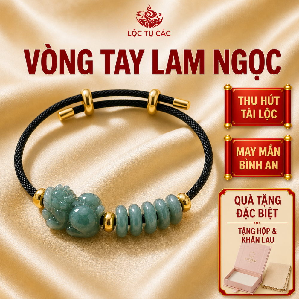 Vòng tay đá hai charm Lam Ngọc, dây đeo Lộc Tụ Các Thiết kế thanh lịch nổi bật, quà tặng may mắn