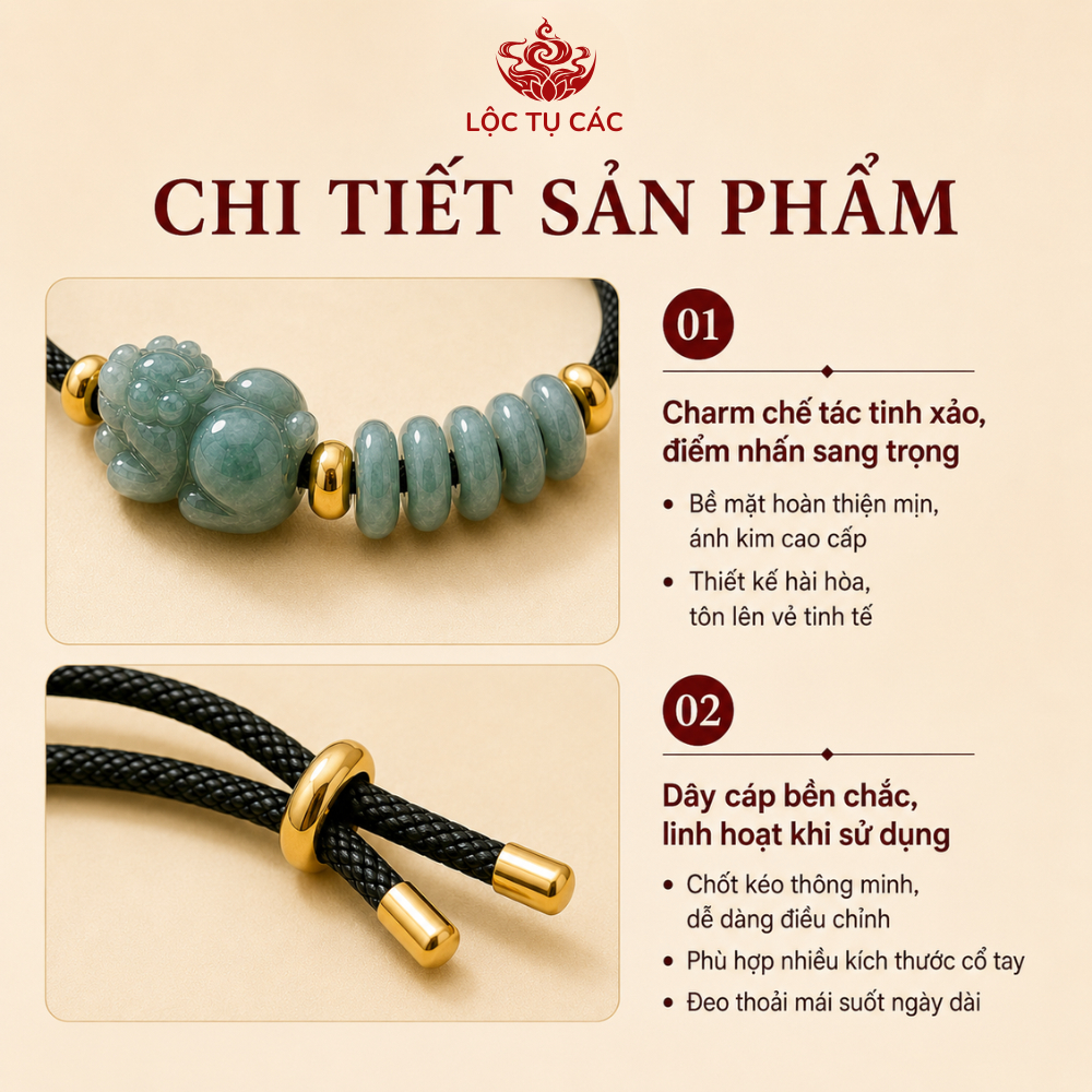 Vòng tay đá hai charm Lam Ngọc, dây đeo Lộc Tụ Các Thiết kế thanh lịch nổi bật, quà tặng may mắn