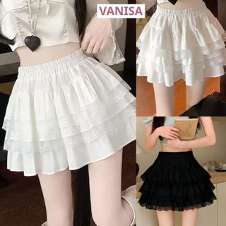 Chân váy ren 3 tầng bồng  xoè có quần bảo hộ voan mềm đen trắng VANISA CV030