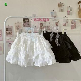 Chân váy xếp ly xoè 3 tầng phối ren lưng chun xinh đen trắng hàn quốc VANISA CV030
