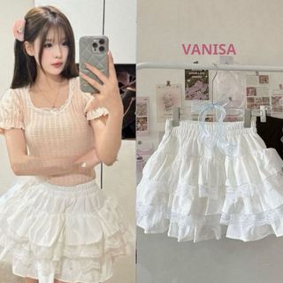 Chân váy xếp ly xoè 3 tầng phối ren lưng chun xinh đen trắng hàn quốc VANISA CV030