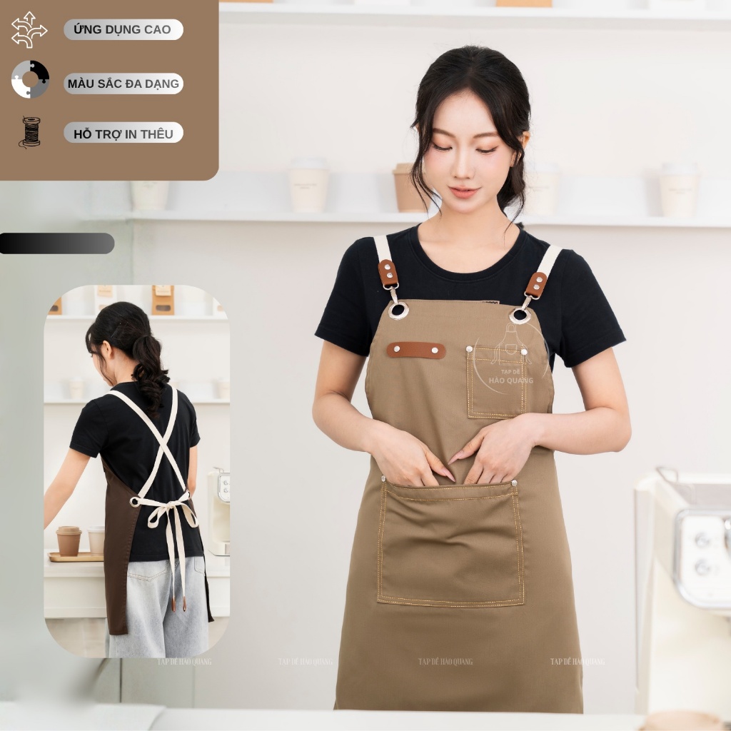 Tạp dề phối da sang trọng cho nhân viên pha chế, nhà hàng và cắt tóc