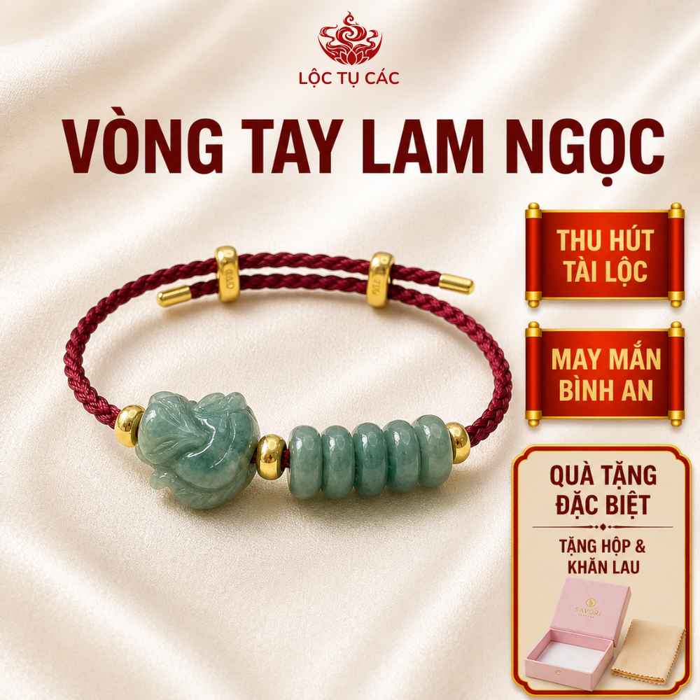 Vòng tay đá hai charm Lam Ngọc, dây đeo Lộc Tụ Các Thiết kế thanh lịch nổi bật, quà tặng may mắn
