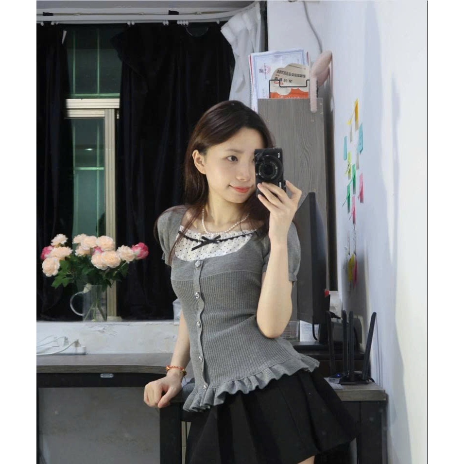 Áo Dạ Tweed Élan Sweet - Áo Kiểu Tay Ngắn Phối Viền Cao Cấp, Thời Trang Thiết Kế Tiểu Thư 2026