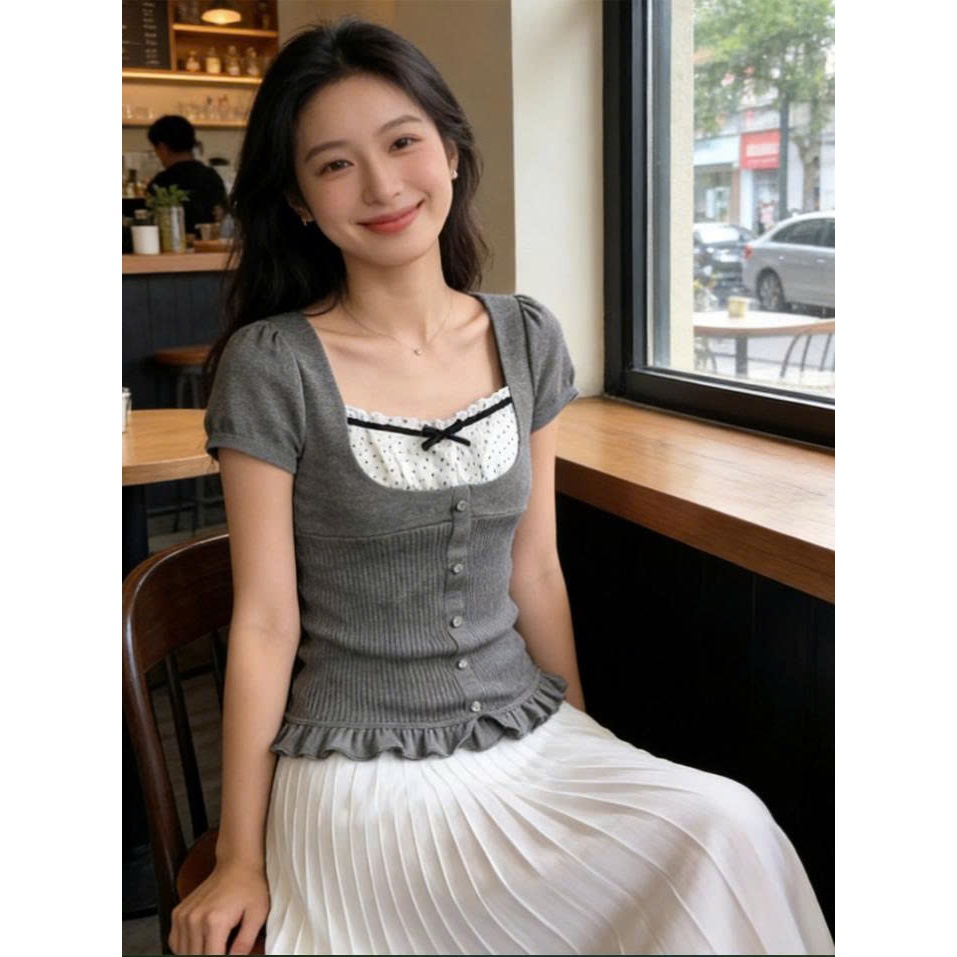 Áo Dạ Tweed Élan Sweet - Áo Kiểu Tay Ngắn Phối Viền Cao Cấp, Thời Trang Thiết Kế Tiểu Thư 2026