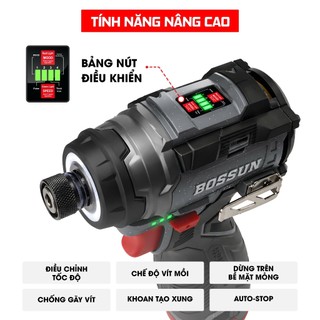 Máy Chuyên Vít BOSSUN BS-SD160pro, Lực siết 160Nm,4 Tốc Độ,Động Cơ Từ, Dùng Pin 16.8V, Đầu 1/4