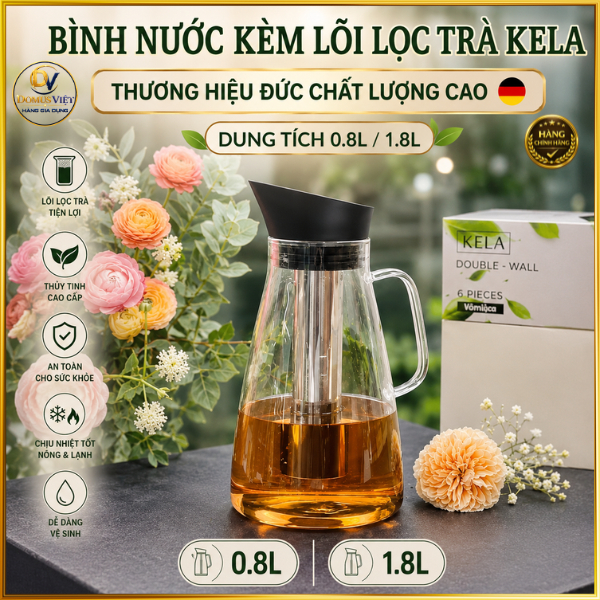 Bình Nước Kèm Lõi Lọc Trà KELA 0.8L / 1.8L Thương Hiệu Đức Chất Lượng Cao