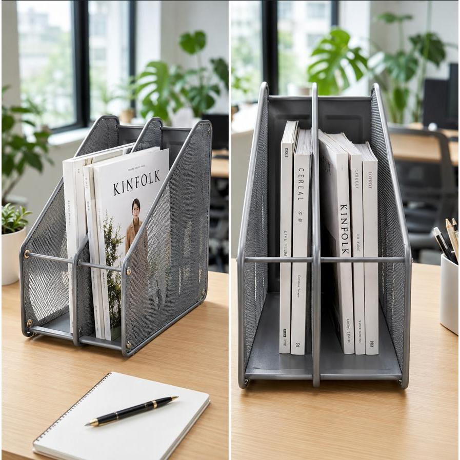 [ HY3629 ] Kệ Rổ hồ sơ, khay đựng tạp chí 2 ngăn bằng sắt ( xám, đen). - VPP BIBI