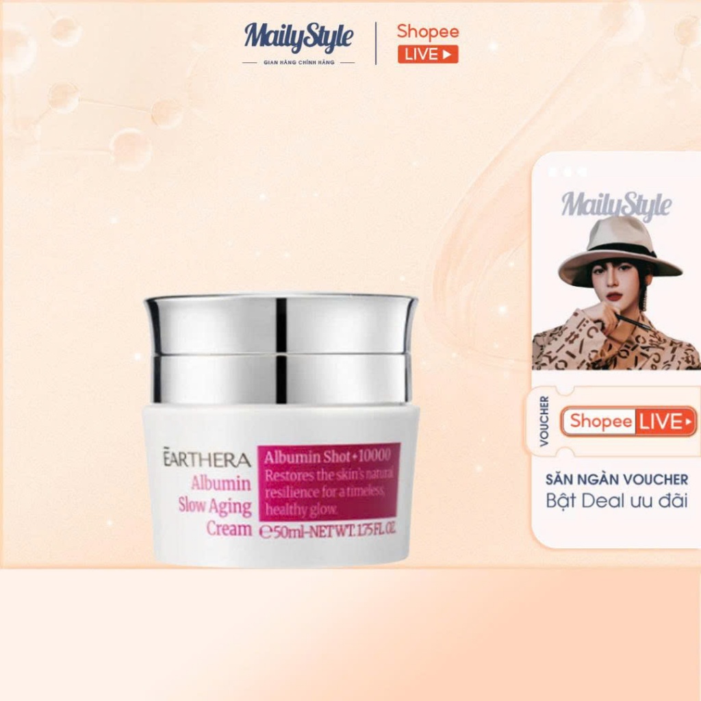 Q25_[KÈM QUÀ] Kem dưỡng Hỗ Trợ Lão Hoá Earthera Albumin Slow Aging Cream 50ml