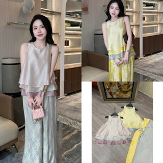 Sét áo lụa sát nách 3 tầng mix màu + quần xuông lụa