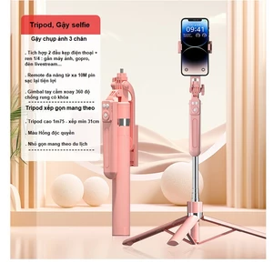 Gậy chụp ảnh bluetooth 3 chân 1m7 cao cấp có tay cầm quay video xoay 360 chống rung selfie, Gậy livestream đa năng từ xa