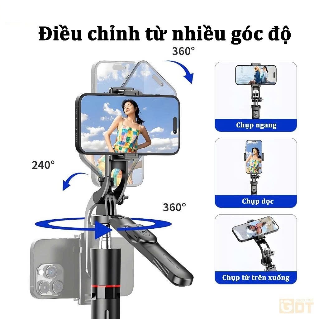 Gậy chụp ảnh bluetooth 3 chân 1m7 cao cấp có tay cầm quay video xoay 360 chống rung selfie, Gậy livestream đa năng từ xa