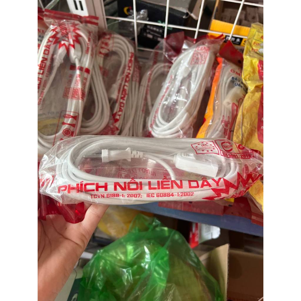 Phích nối liền dây, ổ cắm điện nối dài 3m 5m 1200W chịu tải cao an toàn gia dụng