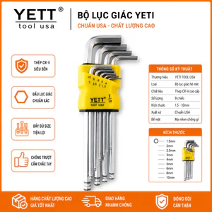 Bộ Lục Giác Yeti 9 Chi Tiết Thép S2 Cao Cấp - Bộ Khóa Lục Giác Siêu Cứng Chống Gỉ, Dùng Cho Sửa Chữa Cơ Khí.