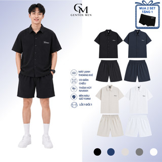 [ Mua 2 tặng 1] Bộ Sơ Mi Nam Tay Ngắn Kèm Quần Short Form Rộng Basic Mặc Mát BHN95