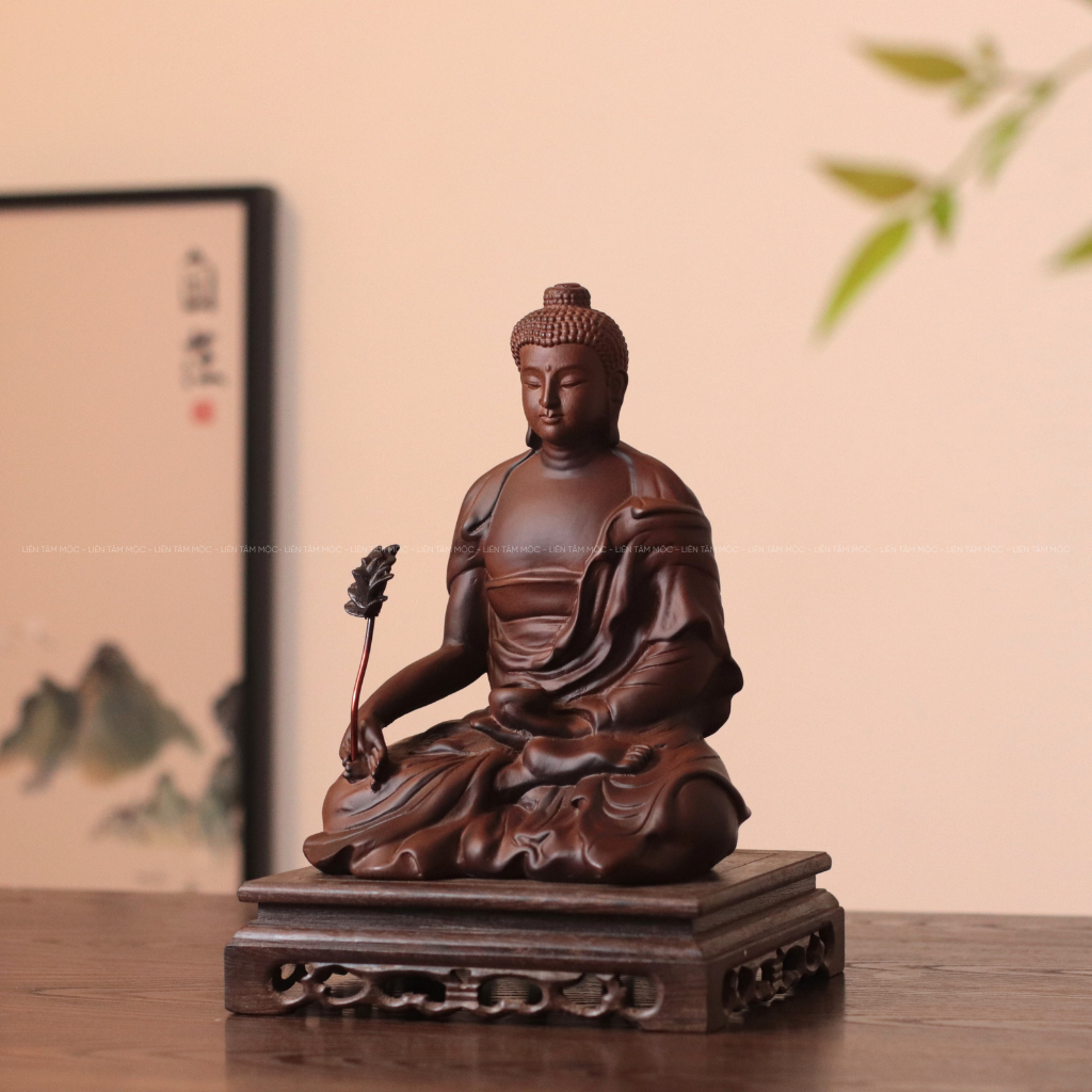 Tượng Dược Sư Lưu Ly Quang Vương Phật Mật Tông, Gỗ Hương cao 15/25cm, Cầu Sức Khỏe, Thờ Cúng, Trang Trí Bàn Làm Việc