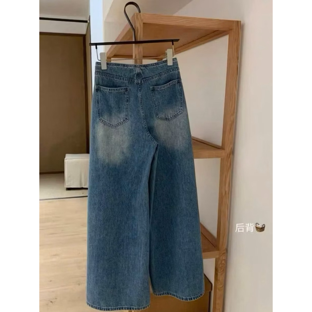 Quần jeans nữ suông ống rộng trơn không cạp siêu hot