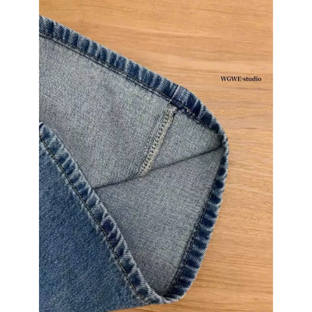 Quần jeans nữ suông ống rộng trơn không cạp siêu hot