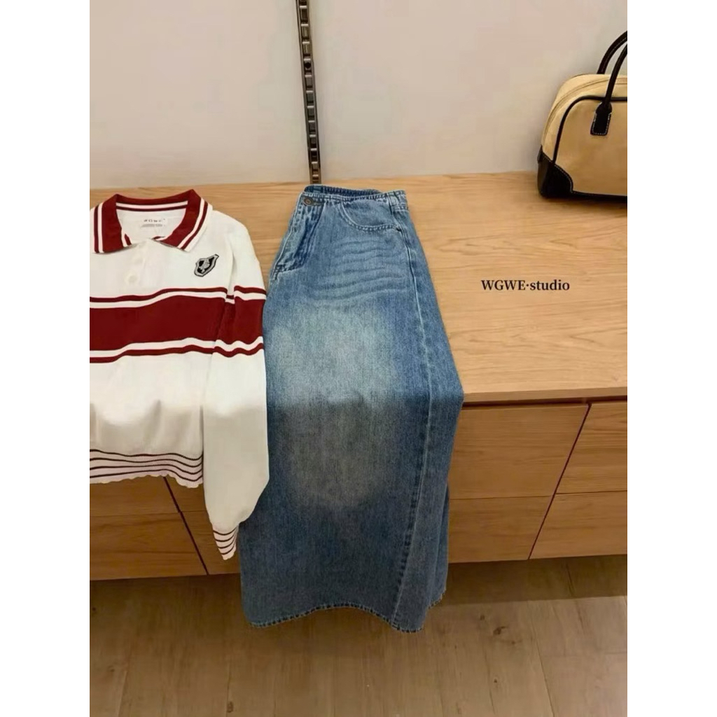 Quần jeans nữ suông ống rộng trơn không cạp siêu hot