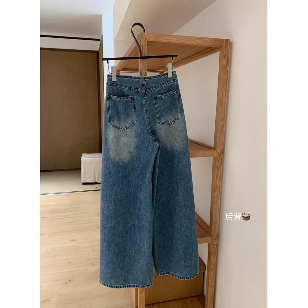 Quần jeans nữ suông ống rộng trơn không cạp siêu hot