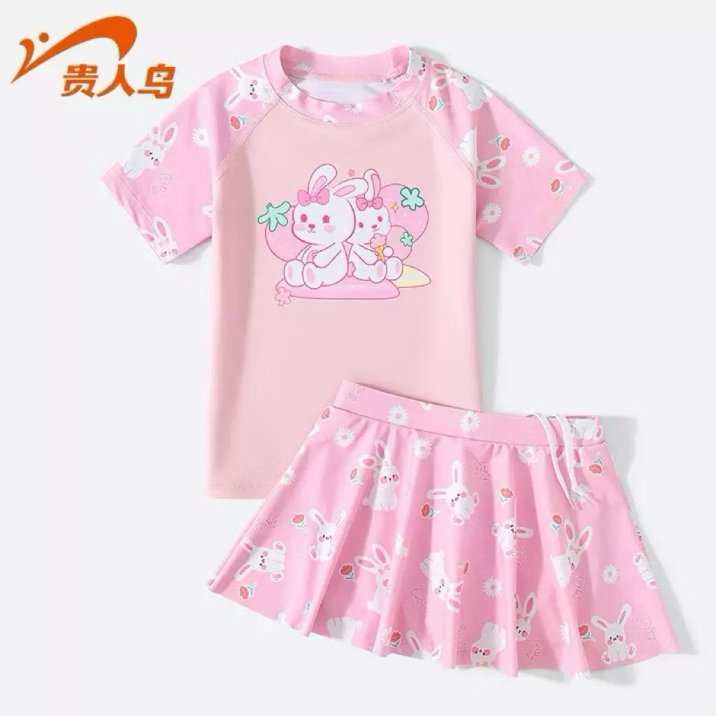Đồ bơi cho bé gái 2 mảnh sz 8-40kg, Đồ bơi bé gái áo+chân váy, bikini cho bé gái hoạ tiết 2 chú thỏ