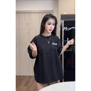 LOU BAE| Áo Thun Nữ Tay Ngắn Form Thụng In Chữ Chất Cotton