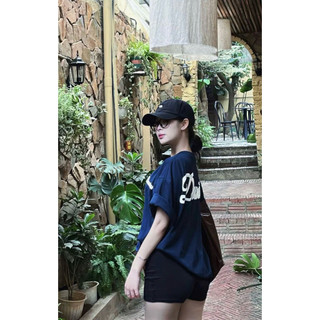 LOU BAE| Áo Thun Nữ Tay Ngắn Form Thụng In Chữ Chất Cotton