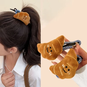 Kẹp Tóc Bánh Croissant Lông Mềm, Phụ Kiện Tóc Dễ Thương Phong Cách Ngọt Ngào