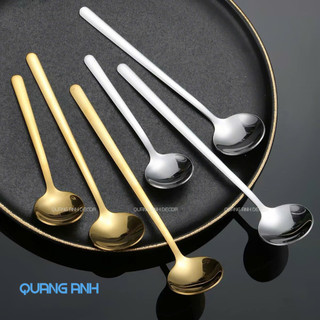 Thìa cà phê INOX SUS 304 | Muỗng cà phê dáng tròn thân dài dùng cho pha chế đồ uống, sinh tố, nước ép, Decor nhà hàng