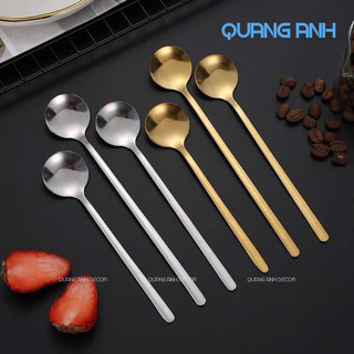 Thìa cà phê INOX SUS 304 | Muỗng cà phê dáng tròn thân dài dùng cho pha chế đồ uống, sinh tố, nước ép, Decor nhà hàng