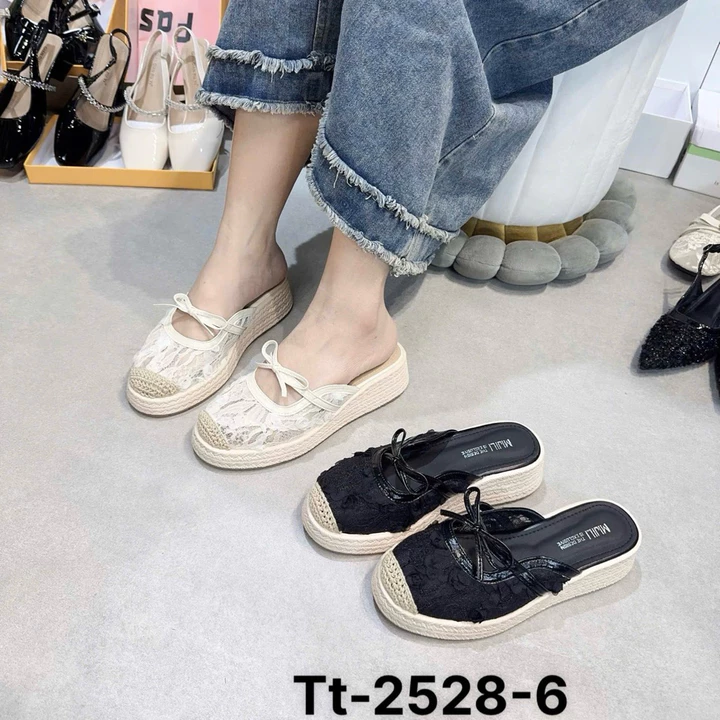 {Sẵn - SỤC LÙI Size} SỤC NỮ Giày Sục Nữ Vải Ren Hoa Đế Cao 5CM đế cao su không thấm nước vân cói cách đIệu 2528-5 SỤC