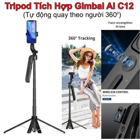 Gậy Selfie quay video 1 mình kim Tripod 4 chân 1m8 có Gimbal camera AI cảm biến nhận diện khuôn mặt theo dõi chuyển động