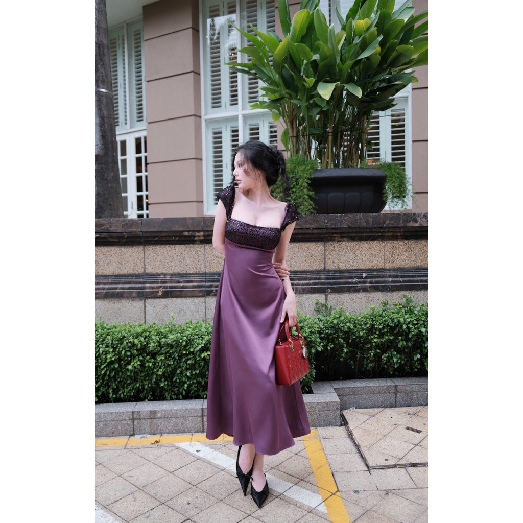 Jessica dress váy tím dáng dài tiểu thư sang trọng