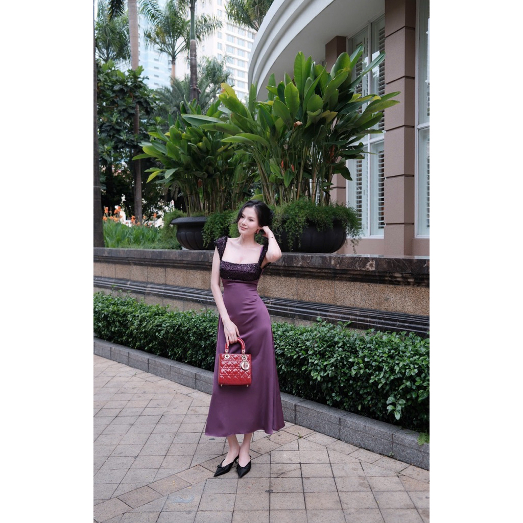 Jessica dress váy tím dáng dài tiểu thư sang trọng