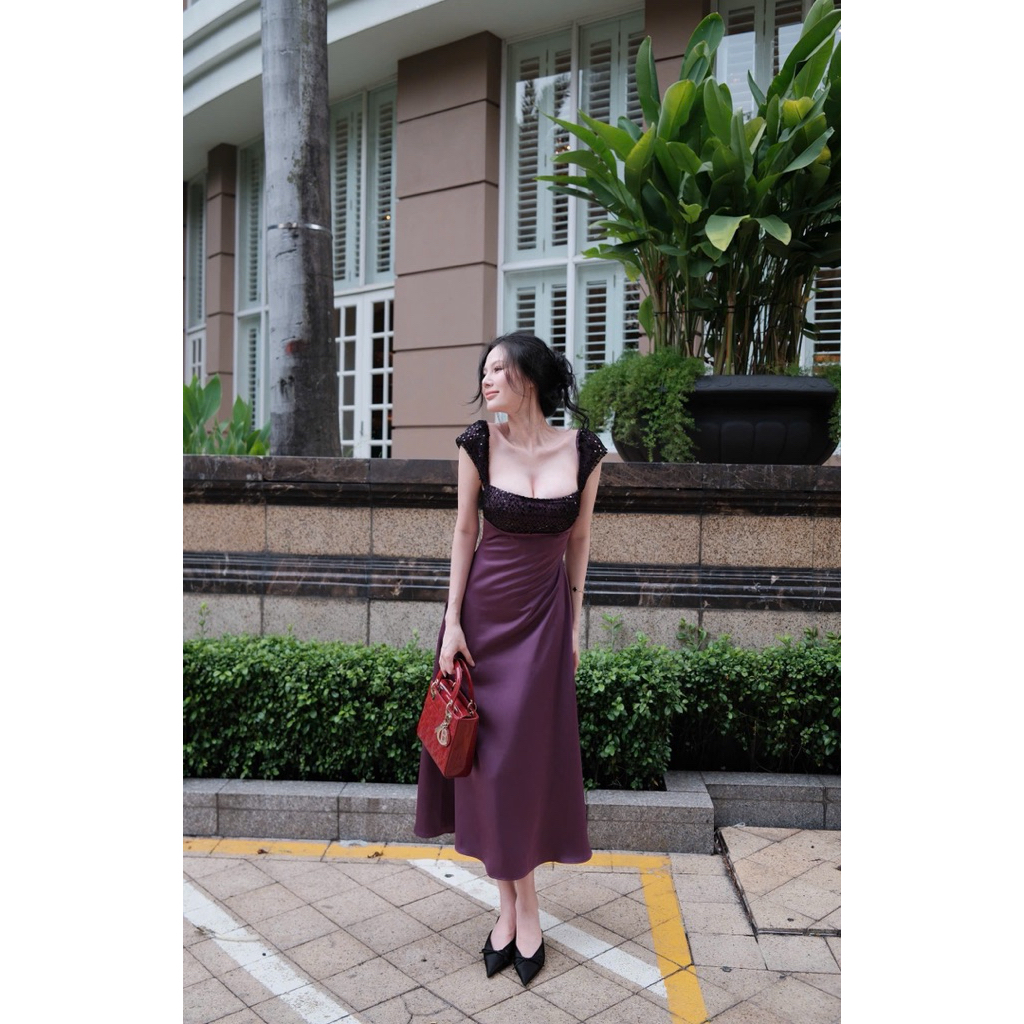 Jessica dress váy tím dáng dài tiểu thư sang trọng