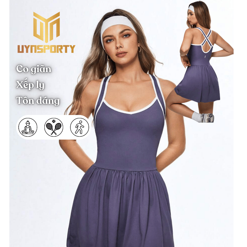 Váy Pickleball Nữ UYNSPORTY Phối Màu Colorblock, Hở Lưng Racerback, Co Giãn Cao, Bộ Đồ Pickleball Nữ