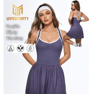 Váy Pickleball Nữ UYNSPORTY Phối Màu Colorblock, Hở Lưng Racerback, Co Giãn Cao, Bộ Đồ Pickleball Nữ