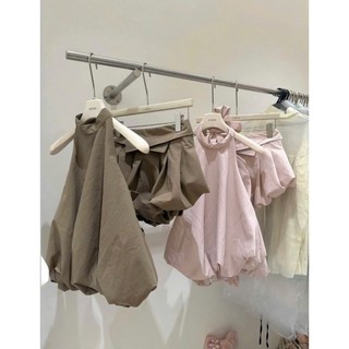Set Bộ Đồ Nữ Gió Phồng Áo Yếm 2 Lớp Gấu Bí Dây Nơ Cổ Chun Lưng Mix Chân Váy Bí Phồng
