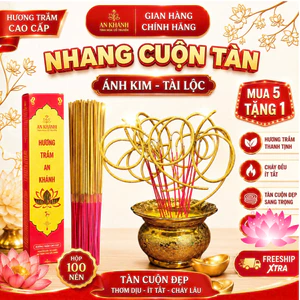 Nhang Vàng Ánh Kim Cuộn Tàn Số 6 An Khánh Không Hóa Chất Hộp 100 Nén Thơm Trầm Mùi Tết