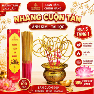 [TÀN ÁNH KIM] Nhang Vàng Ánh Kim Cuộn Tàn Số 6 An Khánh Không Hóa Chất Hộp 100 Nén Thơm Trầm Mùi Tết