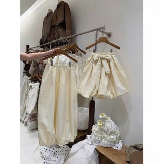 Set Bộ Đồ Nữ Gió Thô Áo Quây Bí Phồng Kèm Dây Nơ NGực Mix Quần Dài Boom Gấu