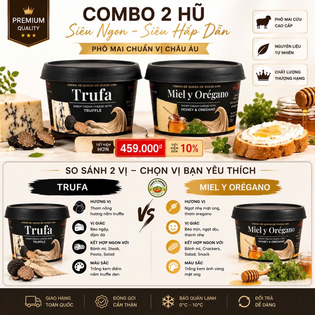 COMBO  PHÔ MAI KEM SỮA CỪU 2 VỊ HOT NHẤT | Truffle cao cấp & Mật ong dễ ăn – ăn là ghiền
